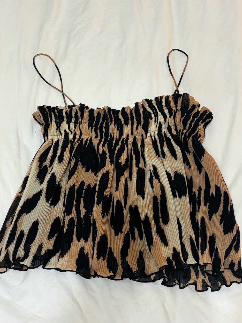 Ganni Leopard-Print Pleated Cami Top - Black & Tan